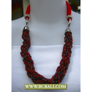 Reds and Black Squins wrap with Red cloth Necklace